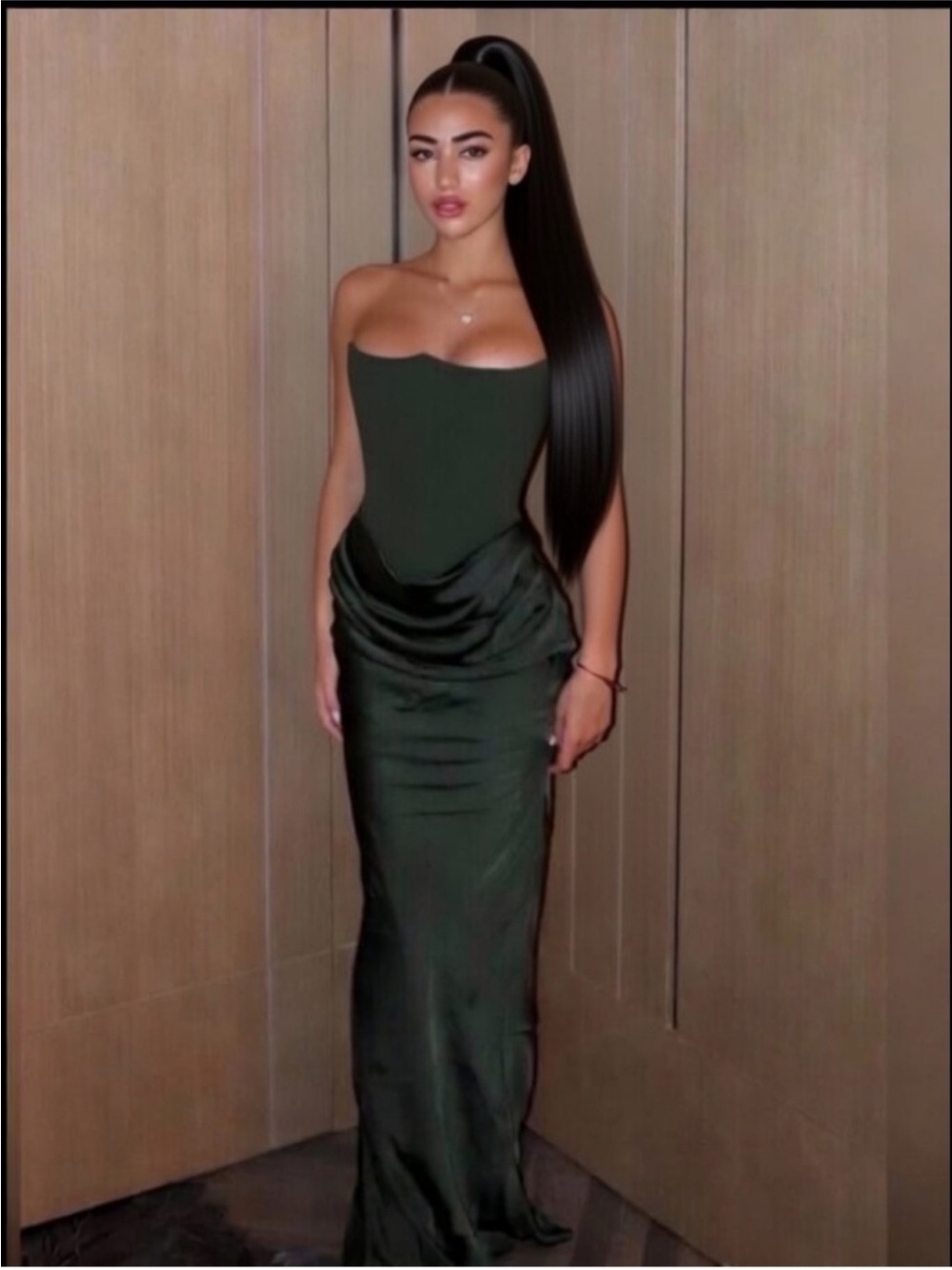 HOUSEOFCB 'Persephone' Emerald Green Crepe Corset Dress/Small $329 - Picture 2 of 11